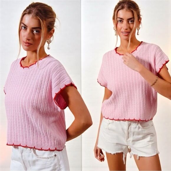 SO ME Pink Red Textured Light Weight Sweater Dolman Top NWT - Picture 9 of 15